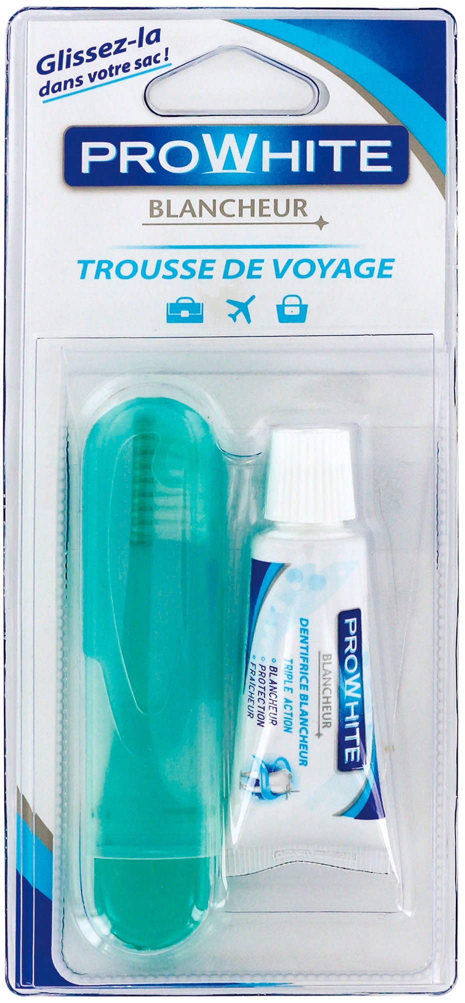 Pcs - Brosse à dents de voyage avec étui à dentifrice intégré Poignée  pliante Poils souples, Blanc / bleu ciel, 1 Pcs, Avec